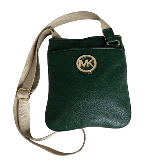Michael Kors Fulron Green Crossbody Bag With Gold Logo & Beige Strap - Picture 2 of 8